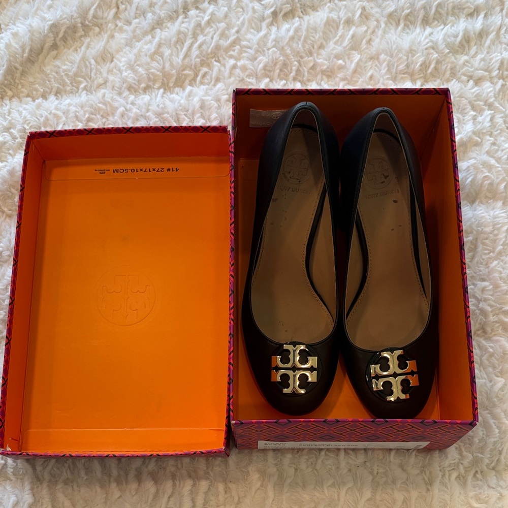 Tory Burch Black Heels with Gold Logo